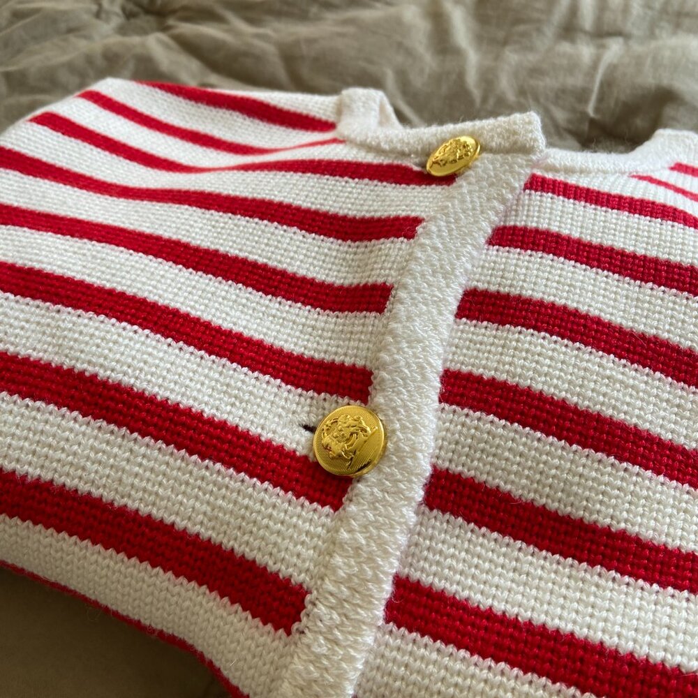 Red & White Striped Cardigan (XS) - Tuckenuck